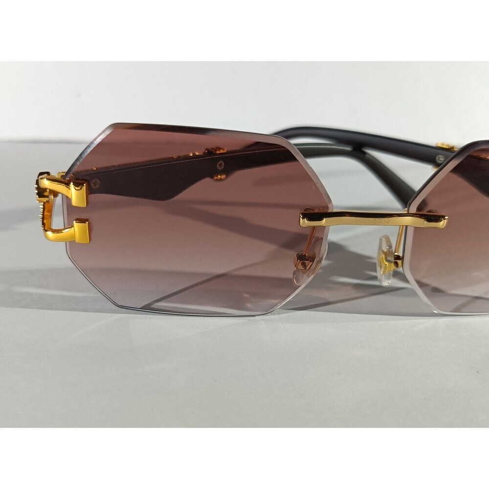 Luxury Rimless Sunglasses Women's Brown Tint - Picture 4 of 9